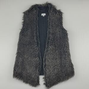 Joseph A Brand Faux Fur Sweater Vest Open Front Knit Back Sleeveless Layering XS